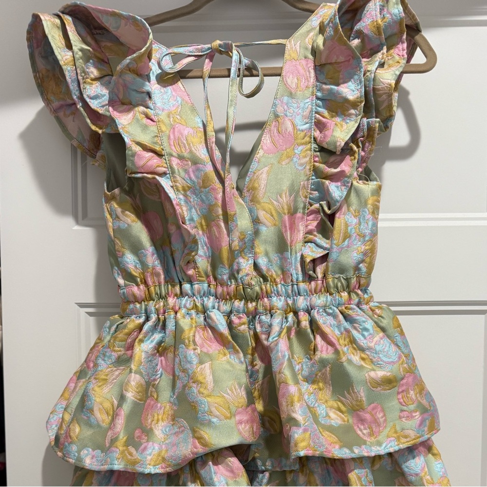 Buddy Love Tiered Ruffle Floral Dress in Sage, Pink, Blue - Picture 2 of 4